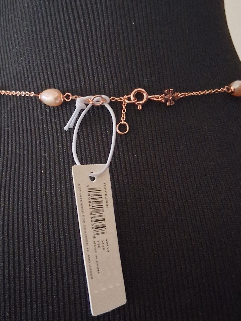 🌷Tory Burch Rose Gold Immitation Pearl And Crystal Pave Kira Logo Necklace NWT - Picture 11 of 15